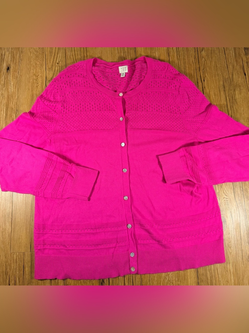 A New Day Pink Pointelle Cardigan Sweater XXL Button Front 100% Cotton